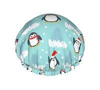 Shower Hair Cap Large Cute Cartoon Penguins Bath Caps Portable Hair Cap Grace Adjustable Waterproof Shower Cap For Bathroom Bathtub Bathing Spa