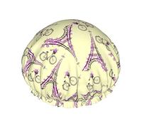 Shower Hair Cap Large Eiffel Tower Love Bath Caps Portable Hair Cap Grace Adjustable Waterproof Shower Cap For Bathroom Bathtub Bathing Spa