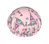 Shower Hair Cap Large Eiffel Tower Love Bath Caps Portable Hair Cap Grace Adjustable Waterproof Shower Cap For Bathroom Bathtub Bathing Spa