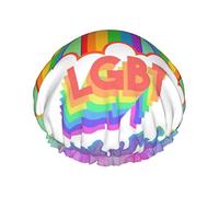 Shower Hair Cap Large Lgbt Rainbow Bath Caps Portable Hair Cap Grace Adjustable Waterproof Shower Cap For Bathroom Bathtub Bathing Spa