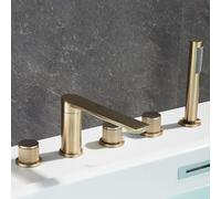 Shower Head 5 Hole Bath Tap Set Bathtub Edge Hot and Cold G1/2 Connection 360° Rotation Brass 3 Handle Pull Out Shower Mixer Tap Set for Bath Grey Shower ui LWX