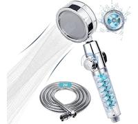 Shower Head and Hose 2M, Universal Shower Heads to Increase High Pressure, Handheld Shower Head with Twin Turbo Fan/Pause Switch/360° Rotating, Water Saving Design Ideal for Home Gym Use (Blue)