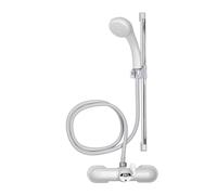Croydex Bar Mixer Shower Set, 1500mm Plastic White Hose, One Function Shower Head, Chrome Riser Rail, Easy Installation, Suitable for Round Taps, White