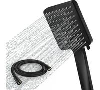 Newentor Shower Head and Hose, High Pressure Shower Head with 6 Spray One-Hand Switch, Large Black Shower Head with Hose 1.5m