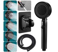 Shower Head Hand Shower Water-Saving Shower Head with Hose Holder Shower Head Black Energy Shower Head with 5 Jet Types High Pressure Shower Head with Water Stop Shower Head for Bathing