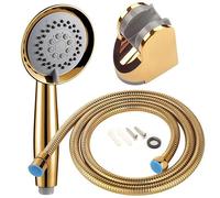 Shower Head Handheld Hand Shower Solid Copper Gold Plated Three Functions Handheld Shower Luxury Batnroom Hand Shower Head wiht Gold Holder and Shower Hose