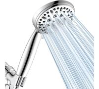 Shower Head, Handheld Shower Head with 6 Jet Modes, High Pressure Shower Head with 59 Inch Hose, Adjustable Bracket Strap, Rubber Washers, Chrome