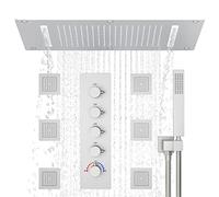 Shower Head Handheld showerMultifunctional Full Body Shower System with 14.96 x 27.56inch Rain Shower Head with 4pcs Adjustable Large Body Jet with High-Pressure Handheld Sprayer, Chrome