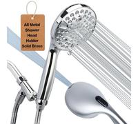Shower Head Handheld with All Metal Showerhead Holder and Extra Long Hose 6 ft. 10 Spray Mode High Pressure Built-in Power Wash Hand Held Showerhead, Handheld Shower sprayer Premium Chrome 2.5 GPM