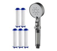 Shower Head - High Pressure Rain Filtered 5 Mode Spray, Silicone Nozzle Adjustable Faucet, Bathroom Fixture | Powerful Water Saving Handheld Sprayer for Home Gym Dorm Apartment Camping Outdoor Use