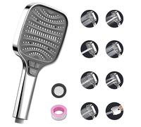 Shower Head High Pressure Shower Heads - Square Handheld Showerhead with 8 Spray Modes, Powerful Large Pressure Boosting Shower Heads for Bathroom Fixtures - Bath Shower Attachment, Chrome Silver