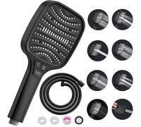 Shower Head High Pressure Shower Heads - with 8 Spray Modes and 1.5m Hose, Black Shower Head and Hose Set, Square Handheld Showerhead for Bathroom Fixtures, Handheld Showers, Bath Shower Attachmen