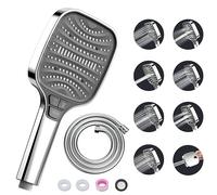 Shower Head High Pressure Shower Heads - with 8 Spray Modes and 1.5m Hose, Square Handheld Showerhead for Bathroom Fixtures, Handheld Showers, Bath Shower Attachment, Large Shower Head Chrome Silver