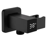Shower Head Holder Black,Adjustable Handheld Brass Shower Head Bracket with LED Temperature Digital Display,Wall Mounted Square Shower Wand Holder