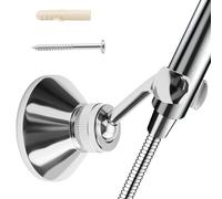 Shower Head Holder Bracket, Chrome Plated 360° Swivel Wall Mount for Handheld Shower, Fits Standard Show-er Hose, No Drill Installation, Rustproof Construction, Universal Showerhead Holder Replacement