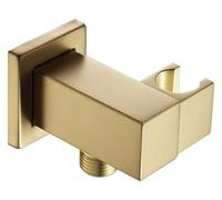 Shower Head Holder, Brushed Gold Square Adjustable Bracket, Brass Wall Mounted Shower Holder, 360° Swivel Sprayer Holder with Outwater for Handheld Shower Head