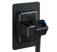 Shower Head Holder with 360 Degree Swivel Adjustment and Height Flexibility for No-Drill Mounting on Common Bathroom Wall Materials (Black)