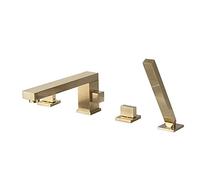Shower Head -PE Swivel Bathtub Faucet Widespread Tub Faucet Set Deck Mount Brushed Gold Tub Filler Faucet 4 Holes Tub Tap with Brass Handheld Shower Head