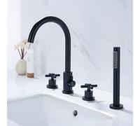 Shower Head Set, Bath Mixer Tap, Deck Mounted Bathroom Faucet with Pull Out Shower and Double Lever