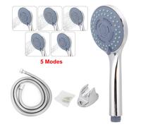 Shower Head Set Universal Chrome Multi Function with 5 Spray Modes, Anti-Limescale ABS, 1.5m Stainless Steel Hose & Wall Bracket