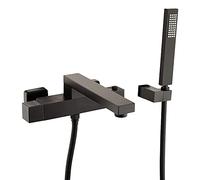 Shower Head Thermostatic Tub Faucet with Handheld Shower Head, Black Long Nose Bathtub Faucet Swivel Tub Tap Wall Mounted Tub Filler Faucet for Bathroom