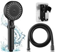 Shower Head with Hose and Holder, Water-Saving Hand Shower, Economy Shower Head Test Winner Set with 5 Jet Types, 1.5 m Hose, No Drilling Holder - Black