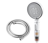 Shower Head with Hose, Anti-Limescale Shower Head with 1.5 M Tube, 5 High Pressure Spray Jets, Shower Hand, Shower Head, Bathroom Flush Filter, Inside Shower Head, White