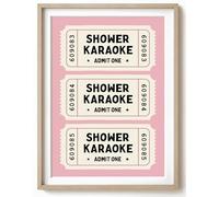 Shower Karaoke Print, Pink Shower Karaoke Ticket Bathroom Art, A4 UNFRAMED Print, Retro Shower Karaoke Singing in Pink Pastel, Bathroom Art Decor