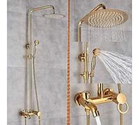 Shower Kits, Bathroom Shower Set Faucet Bath Shower Mixer Tap 8 Inch Rainfall Head Shower System Bathtub Faucet with Hand Spray Wall Mounted-Black Bronze A2,Gold