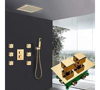 Shower Kits, Gold Thermostatic Shower Faucets Set 3-Way Embedded Golden Thermostatic Mixer Tap with 6Pcs Massage Jets Bath Shower Set-8 Inch Full Set,8 Inch Full Set (12 Inch Full