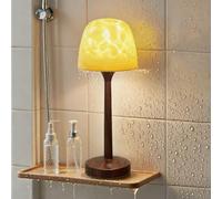 Shower Lamp - Waterproof Bathroom Lamp with 16 Color Ocean Wave Projector, Rechargeable Shower light with Touch & Remote Control, Cordless Bedside Lamp for Shower/Bedroom/Kitchen (Walnut Grain)