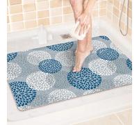 Shower Mat Non Slip, 50x100cm Loofah Shower Mats for Inside, Soft PVC Bath Mat with Drain for Elderly, Washable Bathtub Pad for Bathroom Wet Shower Areas, Quick Dry, White Blue