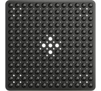 Shower Mat Non Slip Anti Mould, 53x53cm Square Shower Mats for Inside Shower, Anti-Slip Bath Mat with Strong Suction Cup, Drain Holes, Machine Washable, Ideal for the Elderly and Children (Black)