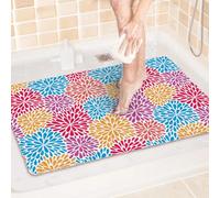 Shower Mat - Non Slip Loofah Comfortable Soft Bath Mat with Drain Hole, Washable & Quick Drying Bathroom Floor Mat, Massage Feet (Red Orange Purple Blue, 80x80cm)