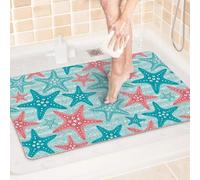 Shower Mat - Non Slip Loofah Comfortable Soft Bath Mat with Drain Hole, Washable & Quick Drying Bathroom Floor Mat, Massage Feet (Blue Pink White, 140x150cm)