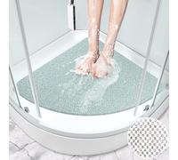 Shower Mat, Non-Slip Triangular, 80 x 80 cm, Soft Comfort Safety Bath Mat, Antibacterial Bath Mat with Drainage Holes, Non-Slip Shower Mat for Bathtub and Wet Areas (White & Green)