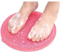Shower Mat with Foot Brush, Non-Slip Strong Suction Cups and Brush Bristles, Soft Bath Scrubber for Feet and Back - Improves Circulation, Relaxes Tired Feet Without Bending (Pink)