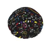 Shower Math Formula Print Cap For Women Reusable Waterproof, Double Layered Shower Hair Cap With Elastic Strap,One Size