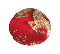 Shower Merry Christmas 3 Print Cap For Women Reusable Waterproof, Double Layered Shower Hair Cap With Elastic Strap,One Size