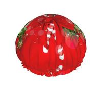 Shower Merry Christmas Print Cap For Women Reusable Waterproof, Double Layered Shower Hair Cap With Elastic Strap,One Size