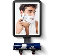 Shower Mirror for Shaving Anti-fog with 3 Color Modes Light, 5000mAh Rechargeable Battery, Heated Anti-Fog Waterproof for Bathroom, Shaving Mirror with Shelf and Razor Holders, 9.5*8 inch - Black