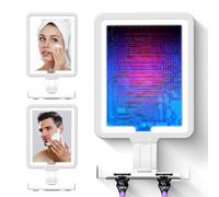 Shower Mirror for Shaving Anti-fog with 3 Color Modes Light, 5000mAh Rechargeable Battery, Heated Anti-Fog Waterproof for Bathroom, Shaving Mirror with Shelf and Razor Holders, 9.5*8 inch - White