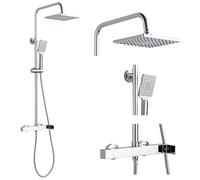 Shower Mixer Set Chrome, Rainfall Shower System with Brass Shower Bar Without Thermostat, Shower Head and Hose Set with 21cm Overhead Shower, 3 Jet Types Handheld Shower, Height Adjustable 80-117cm