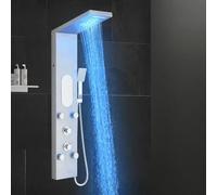Shower Mixer Tower with 5-Function Shower Column with Shower Head and Hose Rain &Waterfall Shower Rail Massage Jets Handset and Bath Spout Shower Panel Stainless Steel Brushed