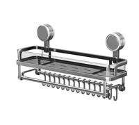 Shower nizer with Hooks, 15.75 x 3.98 x 7.13 Inches, Suction Cup Holder, Bathroom Storage Solution for Gym, RV, Apartment, Space-Saving Design