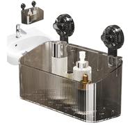 Shower Organizer - Punch-Free Wall Mounted Rack Suction Cup | Bathroom Storage Shelf With Drain Holes | For Kitchen Laundry Toilet, Transparent Gray PET Basket, Easy Install Multi-Function