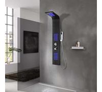 Shower Panel Aluminium Black 20 x 44 x 130 cm LED Rain Waterfall Massage Handset