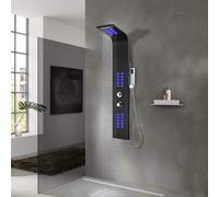 Shower Panel Black Aluminium 20x44x130cm LED Rain Waterfall Massage Jets Handset