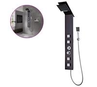 vidaXL Shower Panel System Glass with Wood Grain Print, Multipurpose Rainfall and Massage Shower Tower