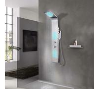 Shower Panel System Silver 201 Stainless Steel 20x44x130cm Curved LED +Rainfall